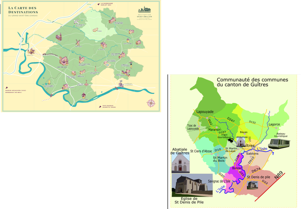 Cartes des destinations - Saint-Émilion et Guîtres